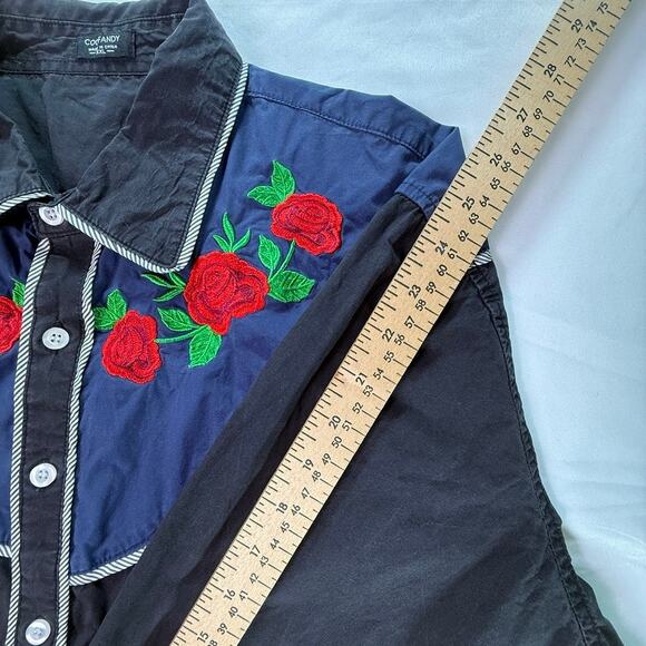 Coofandy Western Cowboy Shirt Black Blue Rose Embroidered Long Sleeve XX Large - Picture 16 of 16